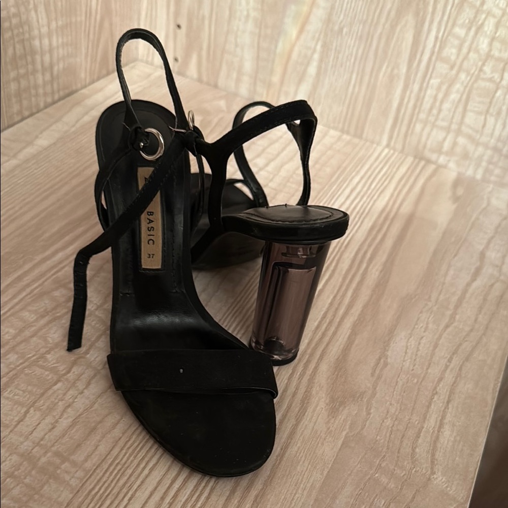 Elegant Black Heels with Transparent Block Heel